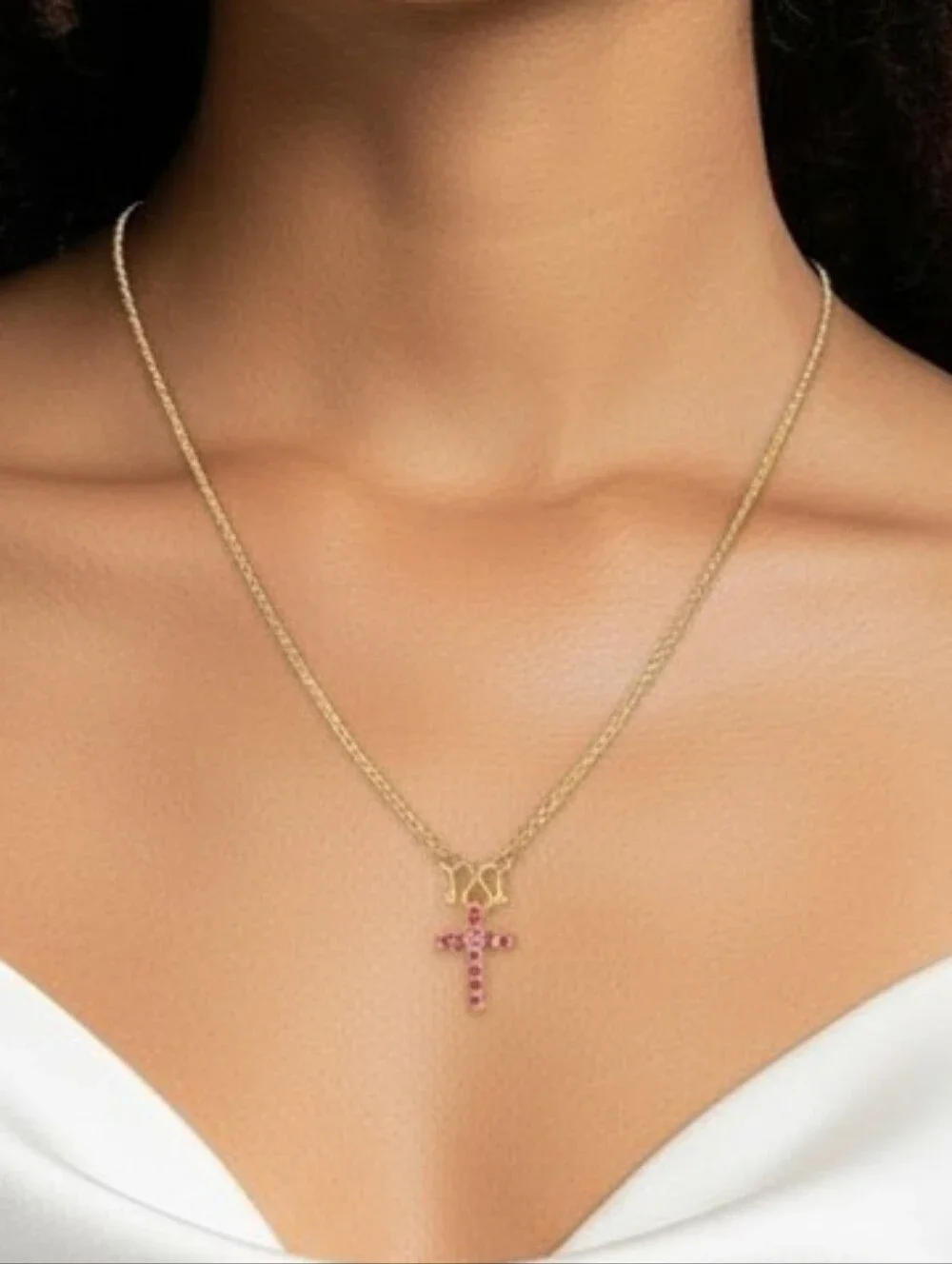 1 ctw Ruby (FF) Cross Pendant in 14K Yellow Gold Over Sterling Silver 20 inch